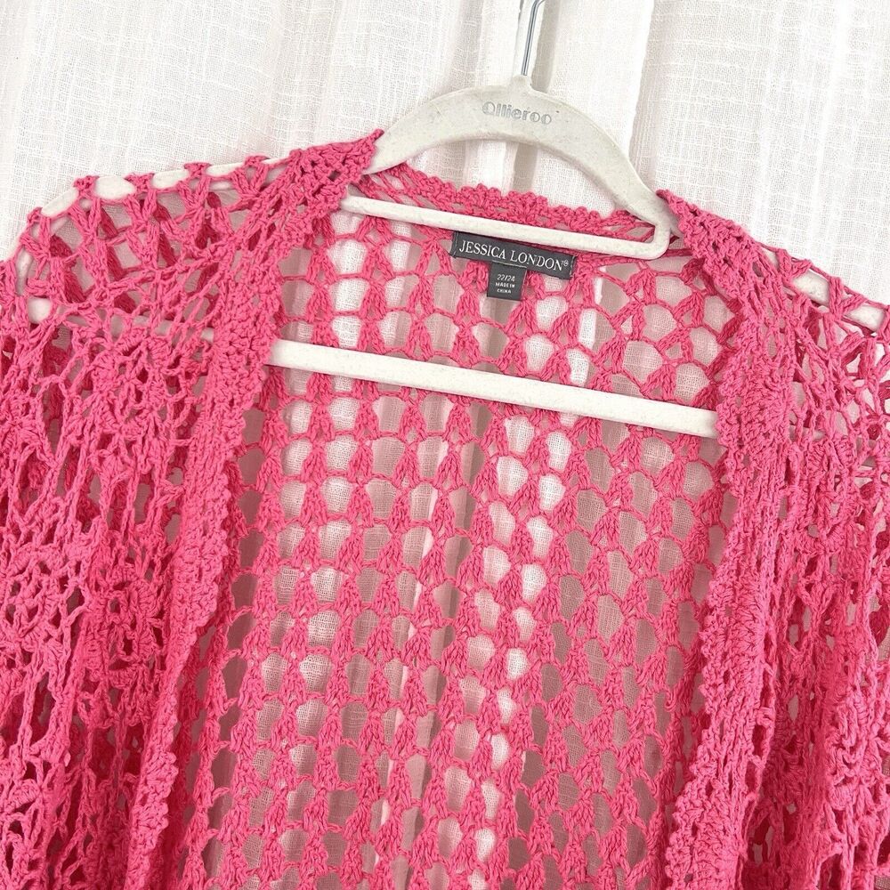 Jessica London Open Crochet Cardigan - Pink - Picture 2 of 8